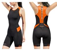 Santic Women Triathlon Suit Quick-Drying One-Piece Sleeveless Tri-Suit with Padded, Black-Orange, X-Small