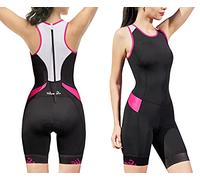 Santic Women's Triathlon Suit One-Piece Sleeveless Tri Suit Padded Quick-Dry Slimming for Running Swimming Cycling, Black/Rose Red, Medium