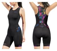 Santic Women's Triathlon Suit Quick Dry Triathlon Sleeveless Padded for Running Swimming Cycling, Black/purple, Extra Grande