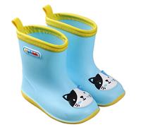 Santimon Wellie For Children Cartoon Non-Slip Cool Sole Rainy Boots Kids Wellingtons Pull Up String Lightweight Detachable 01-Blue Cat 13 UK Child