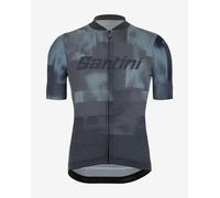 Santini Forza Indoor Training Full Zip Polartec Short Sleeve Jersey Blue - Slim Cut - M