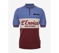 Santini x Eroica 28 Gaiole Wool Jersey short sleeve blue white maroon - XXL