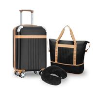 Santino 20” Carry-On Spinner Luggage - Virgin ABS Hardshell, Ultra-Lightweight, 360° Silent Double Wheels, Retro Style with Metal Corner Guards,Cabin Size Suitcase Rose Red, Black, 3-Piece Set