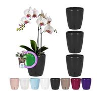 Santino SET OF 4 - ORCHIDEA Self-Watering Orchid Pot -Watering Decorative Planter with Wick System and Water Level Indicator Ø 12.5 cm, H 15 cm, 1.3L - Anthracite