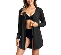SANTINY Women's UPF50+ Swim Cover Up Sun Protection Hoodie Long UV Jacket SPF Lightweight Swimsuit Beach Cover Ups for Women, Black, Large
