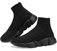 Santiro Mens High Top Sneakers Gym Breathable Tennis Running Walking Slip On Shoes, All Black, 14