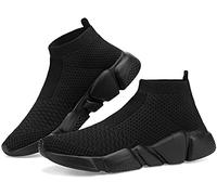 Santiro Mens Walking Shoes Breathable Knit Slip On Sneakers Lightweight Athletic Gym Shoes, All Black, 5 UK