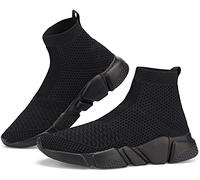 Santiro Walking Shoes for Men Lightweight High Top Sneakers Breathable Knit Athletic Running Shoes Fashion Gym Sports Shoes, All Black, 15