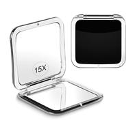 SANTOO Compact 15X Magnifying Makeup Mirror for travel, Small Pocket Mirror-Handheld, Foldable & Portable. 2-Sided with 1X/15X Magnifying for Purses - Square 3.3 inch (Black)
