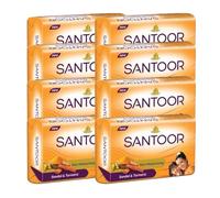 Santoor Soap Sandal And Turmeric Skin Moisturizing Bathing Soap For Soft And Glowing Skin Sandal Fragrance 100G Pack Of 8