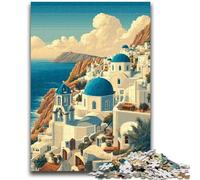 Santorini Art Puzzles 1000 Pieces for Adults, Toys Educational Games Stress Relieving Secret Santa Gifts for And Age 14 26X38CM