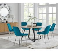Furnitureboxuk Santorini Brown Round Dining Table And 4/6 Pesaro Silver Leg Chairs In Blue Blue One Size