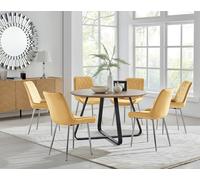 FurnitureboxUK Santorini Brown Round Dining Table & 4/6 Pesaro Silver Leg Chairs in Mustard FurnitureboxUK Mustard
