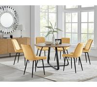 Furnitureboxuk Santorini Brown Round Dining Table And 6 Pesaro Black Leg Chairs In Mustard Mustard One Size