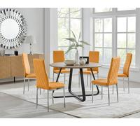 Santorini Brown Wood Effect Dining Table & 6 Milan Chrome Leg Chairs FurnitureboxUK Mustard One Size