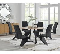 Furnitureboxuk Santorini Brown Wood Effect Dining Table & 6 Willow Chairs In Black Black One Size
