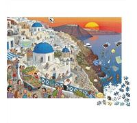 Santorini Caldera Sunset Stampede Wooden Jigsaw Puzzle Waterproof 1000 Piece Puzzles for Adults Gifts Fun Home Decoration