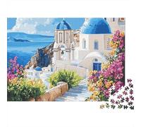Santorini Church Scene 1000 Pieces Premium Puzzle Board Jigsaw Puzzle for Family Parent-child Interaction Classroom Activity Educational Enlightenment 52x38cm/1000pcs