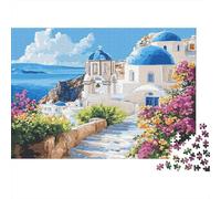 Santorini Church Scene Puzzle 1000 Pieces Recycled Paper for Adults Puzzle for Adults Hard Difficult Challenging Game Fun Home Activity Great Gift Idea for Gift Giving 38x26cm/1000pcs