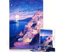 Santorini Evening Stars Jigsaw Puzzles 1000 Piece for Adults Thinking Skill Relaxed Leisure Neat Edges Perfect Xmas (38x52cm)