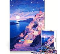 Santorini Evening Stars Teenagers 1000 Piece Jigsaw Puzzle Smart Challenge Peaceful Hobby Fine Lock Holiday Treat (50x75cm)
