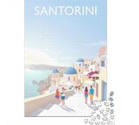 Santorini Greece 1000 Piece Jigsaw Puzzle, Historic Square Architecture, Thick Cardboard Pieces for Travel Lovers, Mindful Activity, Paper Board, 52x38cm/1000pcs