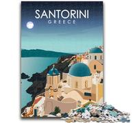Santorini Greece at Night 1000 Piece Jigsaw Puzzles for Teenagers, Educational Games DIY Toys with Matching Poster And Trivia Sheet for Age 14+ 1000pcs (26x38cm)