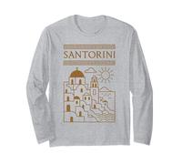 Santorini Greece Blue Dome Churches Greek Ancient Art Travel Long Sleeve T-Shirt