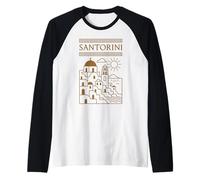 Santorini Greece Blue Dome Churches Greek Ancient Art Travel Raglan Baseball Tee