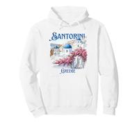 Santorini Greece Blue Domes Pink Flowers Souvenir Pullover Hoodie