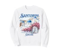 Santorini Greece Blue Domes Pink Flowers Souvenir Sweatshirt