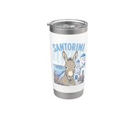 Santorini Greece, Cute Fun Donkey and Blue Dome Rooftops Stainless Steel Insulated Tumbler