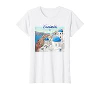 Santorini Greece Gr lag Vacation Art Blue Domes Value Graphic T-Shirt, Women, White, M