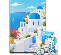 Santorini Greece Illustration Paper Jigsaw 1000pcs (70x50cm) Adult Puzzle | For festive family time away from screens, this adult jigsaw puzzle with 1000 pieces suits calm, screen-free leisure.