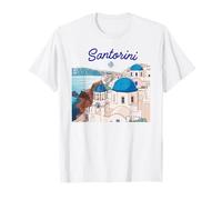 Santorini Greece Island Blue Domes Art Travel T-Shirt
