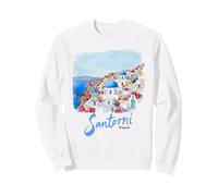 Santorini Greece Island Blue Domes Flowers Souvenir Sweatshirt