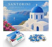 Santorini Greece Minimalist Travel Poster Jigsaw Puzzle, 1000 Piece | For a calm home hobby, this adult jigsaw puzzle with 1000 pieces offers a rewarding way to unwind at home.