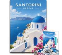 Santorini Greece Minimalist Travel Poster Jigsaw Puzzle, 1000 Piece | For festive family time away from screens: 1000-piece jigsaw puzzle for adults offers 1000 pieces for the Christmas break.