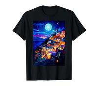 Santorini Greece Night Greek Theme Abstract Art Value Graphic T-Shirt, Men, Black, L