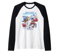 Santorini Greece Scenic View Vibrant Flowers Travel Souvenir Raglan Baseball Tee