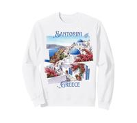 Santorini Greece Scenic View Vibrant Flowers Travel Souvenir Sweatshirt