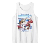 Santorini Greece Scenic View Vibrant Flowers Travel Souvenir Tank Top