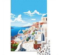 Santorini Greece Spring 1000 Piece Jigsaw Puzzle, Old Europe Travel Artwork, 1000 Pieces for Adults, Travel Gift for Families, Relaxing Challenge, 52x38cm/1000pcs