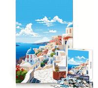 Santorini Greece Spring 1000 Pieces Jigsaw Puzzles for Teenagers Logic Ability Restful Escape Crisp Edges Cozy Xmas Gift (50x75cm)