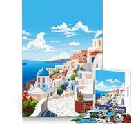 Santorini Greece Spring Adults 1000 Piece Jigsaw Puzzle Mind Recall Mind Calming Fun Firm Interlock Xmas Present (38x26cm)