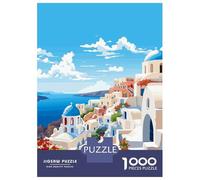 Santorini Greece Spring Jigsaw Puzzle 1000 Pieces, Old Europe Travel Artwork, Premium Paper Puzzle, Decorative Artwork for Home Décor Fans, Paper Board, 70x50cm/1000pcs