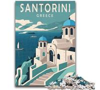 Santorini Greece Travel 1000 Piece Jigsaw Puzzles for Teenagers, Educational Games DIY Toys with Matching Poster And Trivia Sheet for Age 14+ 1000pcs (50x75cm)