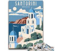 Santorini Greece Travel 2000 Piece Jigsaw Puzzles,Challenging To Complete But Fun And Humorous with Matching Poster And Trivia Sheet (70X100cm)