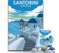 Santorini Greece Travel Adult Jigsaw Puzzles 1000 Pieces,Staycation Kill Time Every Piece Is Unique - Challenging Family Fun Game 38x26cm