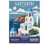 Santorini Greece Travel Jigsaw Puzzle 1000 Pieces, Historic Square Architecture, Thick Cardboard Pieces, Birthday Gift for Home Décor Fans, Paper Board, 38x26cm/1000pcs